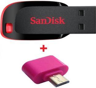 SanDisk 32 gb Cruzer Blade Pen Drive with Micro OTG Adapter 32 GB Pen Drive Compatible with Mobile, Laptop, Desktop Computer, Audio Player, Tablet, Television USB 2.0 Plastic Case