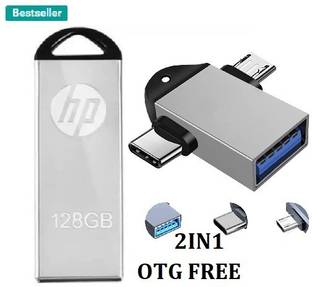 HP V220G 2IN OTG FREE 128 GB Pen Drive Compatible with Laptop, Mobile, Netbook, Tablet, Television, Desktop Computer, Audio Player, Gaming Console USB 2.0, USB 3.0 Metal Case