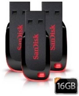 SanDisk Cruzer Blade USB Flash Drive (BLACK & RED) - 3pc 16 GB Pen Drive Compatible with Netbook, Gaming Console, Desktop Computer, Tablet, Laptop USB 2.0 Plastic Case