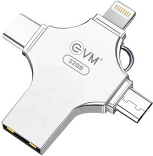EVM EnStore 4 in 1 OTG FlashDrive/Type C/Lightning/USB 3.0 for PC/IOS/Android 32 GB Pen Drive Compatible with Laptop, Mobile, Desktop Computer USB 3.0 Metal Case