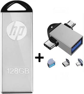 HP V220w 2IN OTG 128 GB Pen Drive Compatible with Tablet, Netbook, Mobile, Laptop, Gaming Console, Desktop Computer USB 2.0 Metal Case