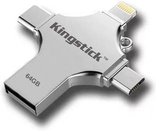Kingstick 64GB USB 3.0 4 In 1 Metal Pendrive Compatible With IOS, PC, Macbook, Android 64 GB OTG Drive Compatible with Laptop, Gaming Console, Audio Player, Television, Netbook, Tablet, Mobile, Desktop Computer USB 3.0 Metal Case
