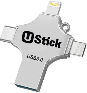 UStick Pendrive 128GB 4 in 1 with Light-ning, Micro USB, USB A, Type-C Interface 128 GB OTG Drive Compatible with Desktop Computer, Gaming Console, Laptop, Mobile, Netbook, Tablet, Television USB 3.1 Metal Case