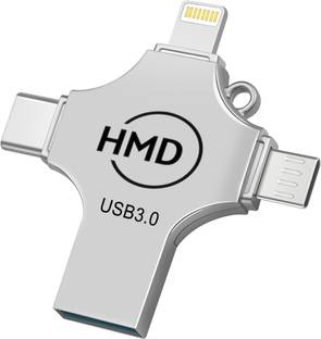 hmd Pendrive 128GB 4 in 1 Flash Drive with Micro USB, USB A, Type-C Interface 128 GB OTG Drive Compatible with Audio Player, Desktop Computer, Laptop, Mobile, Tablet, Television USB 3.0 Metal Case