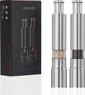 SUPVOX Manual Push Down Stainless Steel Salt and Pepper Grinder Mill Set with Base Stainless Steel Squeeze Mill