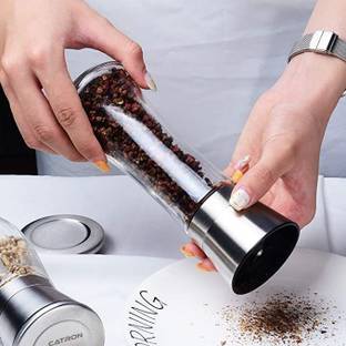 Catron Stainless Steel Top and Glass Body Salt and Pepper Grinder Crusher Mill Shakers Stainless Steel Traditional Pepper Mill