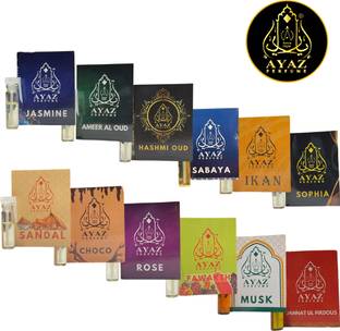 Ayaz Attar 12 Pcs 1ML Combo Pack | Long-Lasting Alcohol-Free Attar Eau de Toilette  -  12 ml