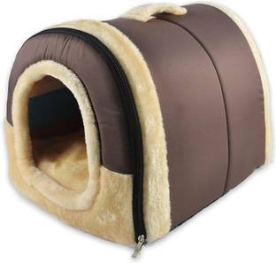 Fluffy Igloo Dog House Portable Cat Igloo Bed with Removable Cushion, 2 in 1 L Pet Bed