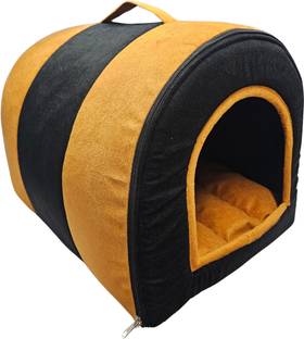 Guru Hut Shape Bed House for Puppies & Cats, Cozy Enclosed, Orange, L, LWH, 55x40x50 L Pet Bed