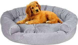 Slatters Be Royal Store ROUND shape Reversable Gray SOFA Ultra Soft Ethnic Velvet DOG BED for Pet/Cat L Pet Bed