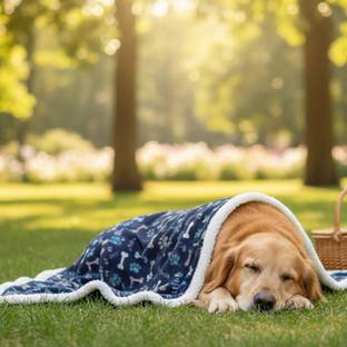 PAWPOURRI Printed Dog Blanket – Navy Bone Design | Lightweight Polyester | Pet Throw Dog, Cat Blanket