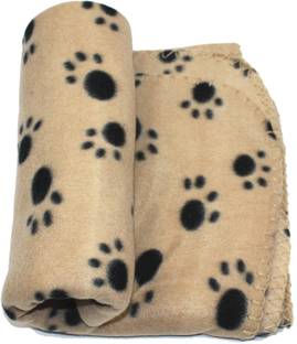 BOLT Warm Beige Fleece Blanket Pet Dog Paw Print Pattern Soft Bed Mat Dog Blanket
