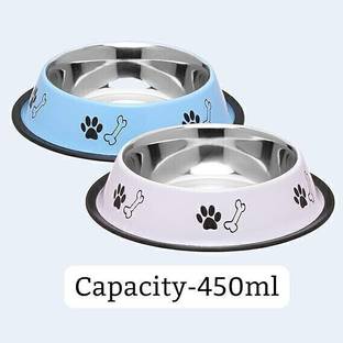 Petfun 2 Stainless Steel Bone Printed Food Water Feeding Bowl for Dog & Cat(PACK OF 2), Stainless Steel Pet Bowl