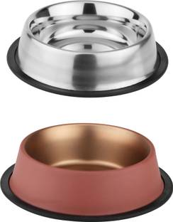 PAWPOURRI Combo of Anti-Skid Feeding Bowls for Dogs, cats & Puppy Pet Bowl pack 2 Stainless Steel Pet Bowl