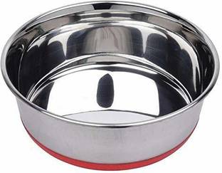 Naaz pet world Heavy Dog Bowl Export Quality with 100% Silicon Bonded Rubber Base Dog Food Bowl Round Stainless Steel Pet Bowl