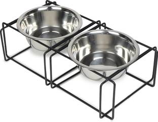 Home Bargains Elevated Pet Feeder for Dogs & Cats Water Bowls (Large 2 Bowls) Iron Pet Bowl