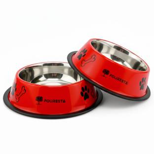 FOURESTA Anti Skid Round Pet Bowl Combo (700 ml Each) Stainless Steel Pet Bowl