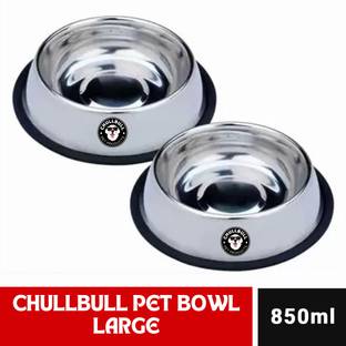 chullbull pet products Anti Skid Pack of 2 ( each) Stainless Steel Pet Bowl