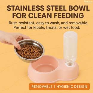 PetJoy Pet Stainless Steel Bowl & Automatic Plastic Water Dispenser Bottle, 2 In 1 Set Plastic Pet Bowl & Bottle