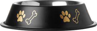 CIBO Super Anti Skid Pantone Design Dog Bowl (Medium, Black) Round Steel Pet Bowl