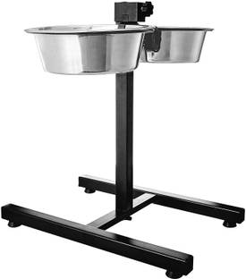 FONDLE Pet Dog Food Bowl,H-Base Double Bowl Stand Two Stainless Steel Removable Bowls Stainless Steel Pet Bowl