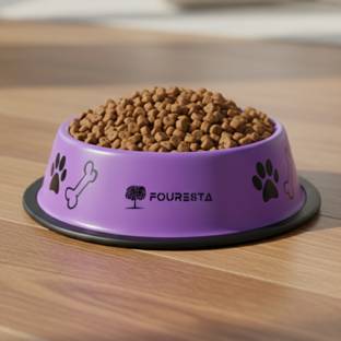 FOURESTA Pet Bowl 800ml Round Stainless Steel Feeding Bowl for Dogs and Cats (Red) Stainless Steel Pet Bowl