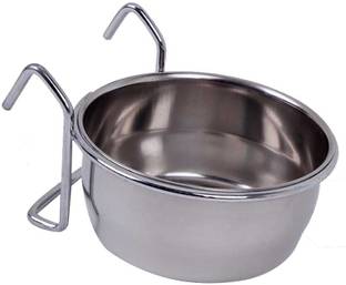PETS EMPIRE Birds Coop Cup Feeder Bowl With Hook Holder round Silver Pet Bowl