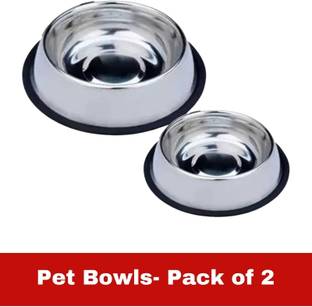 PetJoy Stainless Steel Pet Bowl, Anti-Skid Food & Water Bowl, Pack of 2 Stainless Steel Pet Bowl