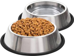 Furever Friends Dog Bowls 2 Pack, Stainless Steel Pet Feeding Water Bowls Silver Plated, Stainless Steel Pet Bowl
