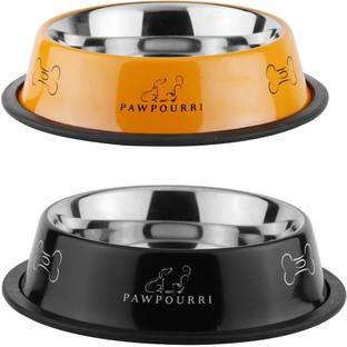 PAWPOURRI Combo of Premium Anti-Skid Feeding Bowls for Dogs, cats & Puppy Pet Bowl pack 2 Stainless Steel Pet Bowl