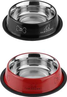 PAWPOURRI Combo of Anti-Skid Water and Food Feeding Bowls Pack of 2 Stainless Steel Pet Bowl