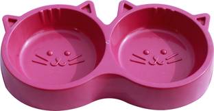 S.Blaze Plastic Cat Face Shaped Double Bowl Food & Water Feeder 2-in-1 Bowl Plastic Pet Bowl & Bottle
