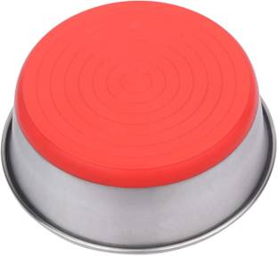 Naaz pet world Heavy Dog Bowl Red Export Quality with 100% Silicon Bonded Rubber Base Stainless Steel Dog Food Bowl Feeder Bowls Pet Bowl for Feeding Dogs Cats and Pets Round Stainless Steel Pet Bowl