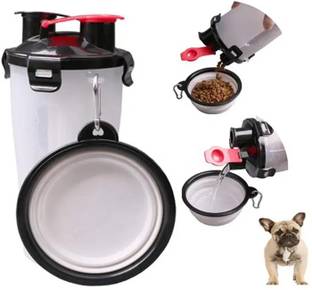 GNS PETS 2-in-1 Portable Dog Food & Water Bottle with Collapsible Bow Travel Pet Feeder Plastic Pet Bowl & Bottle