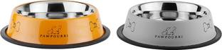 PAWPOURRI Combo of Anti-Skid Water and Food Feeding Bowls Pack of 2 Stainless Steel Pet Bowl