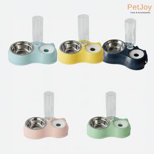 PetJoy Pet Stainless Steel Bowl & Automatic Plastic Water Dispenser Bottle, 2 In 1 Set Plastic Pet Bowl & Bottle