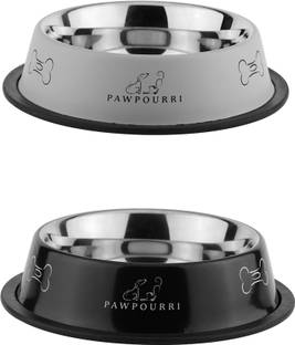 PAWPOURRI Combo of Anti-Skid Water and Food Feeding Bowls Pack of 2 Stainless Steel Pet Bowl