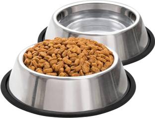 Furever Friends Dog Bowls 2 Pack, Stainless Steel Pet Feeding Water Bowls Silver Plated, Stainless Steel Pet Bowl