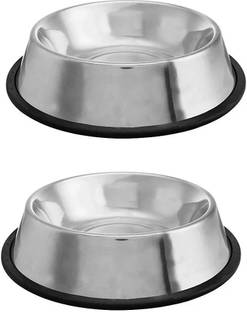 Furever Friends Pet Feeding Bowls for Dog with Anti Skid 2 Pack Silver Plated, Stainless Steel Pet Bowl