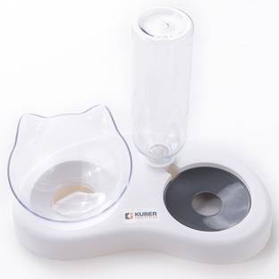 KUBER INDUSTRIES 2-in-1 Cat & Dog Bowl Set With Replaceable Water Bottle|Premium PP Plastic| Polypropylene Pet Bowl & Bottle