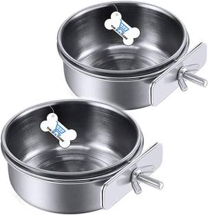 THE DDS STORE 2PCS Bird Feeding Dish Cups, Stainless Steel Bowl Coop Cup, Bird Cage Water Bowl Stainless Steel Pet Bowl