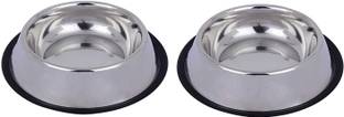Naaz Pet Stainless Steel Anti Skid Dog Bowls Small - Set of 2 Round Stainless Steel Pet Bowl