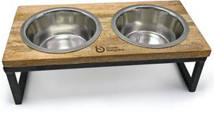 Home Bargains Wooden Dog Bowls Stand with 2 Stainless Steel Bowl for Water and Food Stainless Steel Pet Bowl & Bottle