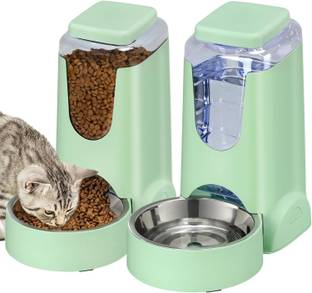 Pet Guard 2 Pcs Automatic Cat Feeder and Water Dispenser with Stainless Steel Dog Plastic Pet Bowl & Bottle