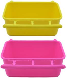 anky Anky Bird Cage Plastic Food Feeder Bowl/Rectangle Cups Food & Water (Set of 2) Plastic Pet Bowl