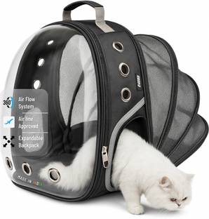 Buraq Back Expandable Astronaut Transparent Pet Carrier Backpack - For Travel | Hiking Black Backpack Pet Carrier