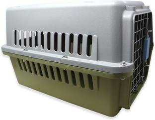 Plushmate Heavy Duty Plastic Handle Portable Pet Travel Carrier Cage & Kennel House Grey, Green Basket Pet Carrier