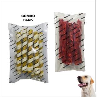 Bones UP Combo of Spiral Chicken Mutton Munchy (400g) Dog Chew Sticks Dog Treats Snack Chicken, Mutton Dog Chew