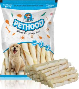 PET HOOD Rawhide Natural Milky Twisted White Sticks (900 gm) Milk Dog Chew