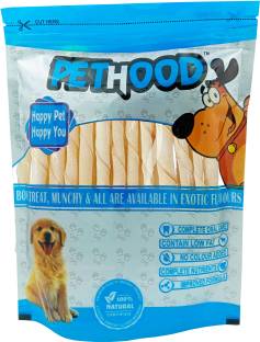 PET HOOD Rawhide Twisted White Sticks 400 gram, Dog Chew Calcium Stick Milk Dog Chew